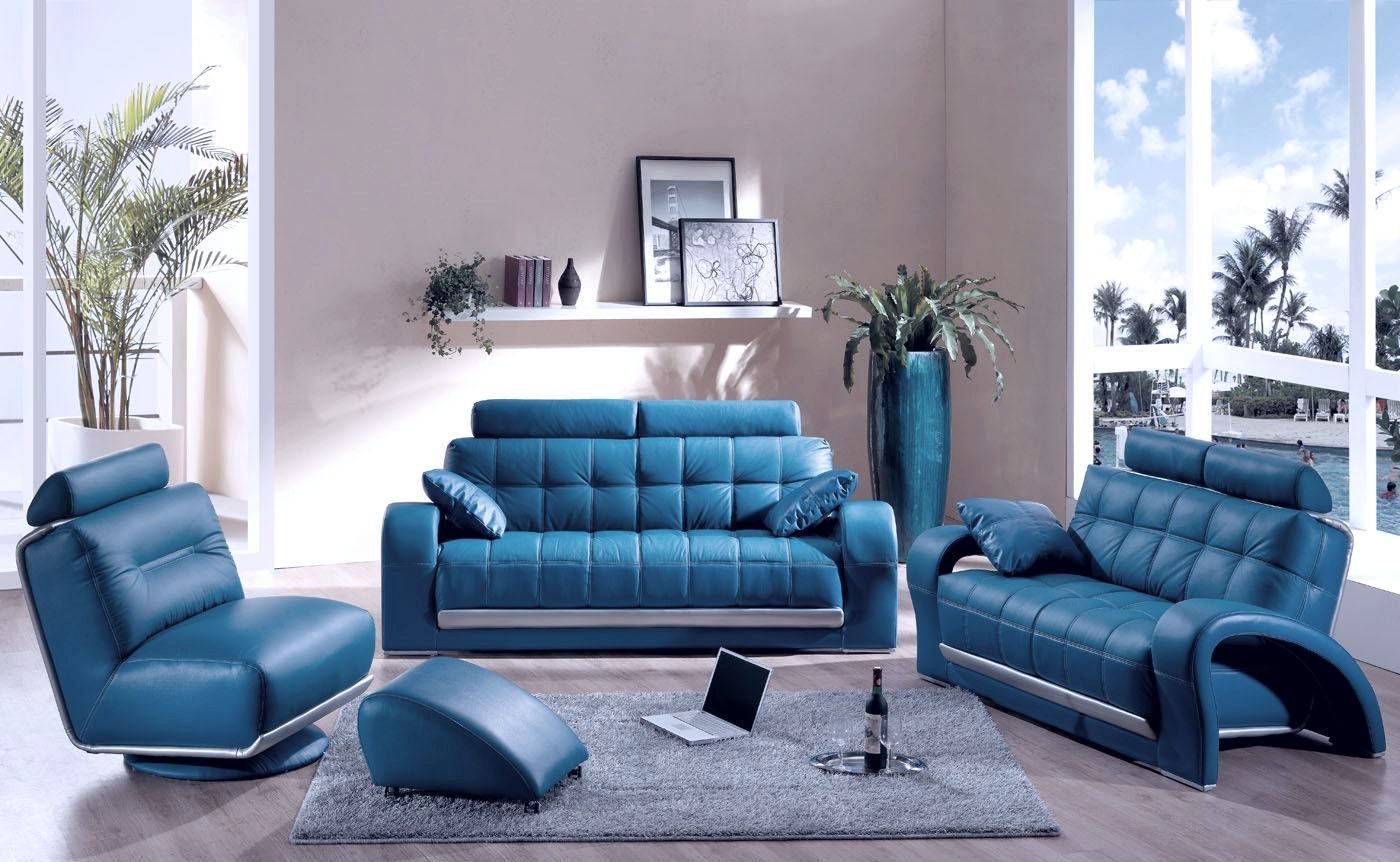 Decoración moderna con sofás azules